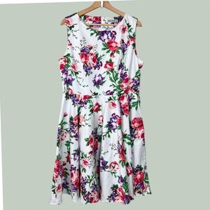 Grace Karin Womens 2XL Floral Fit and Flare Sleeveless Summer Dress White Pink